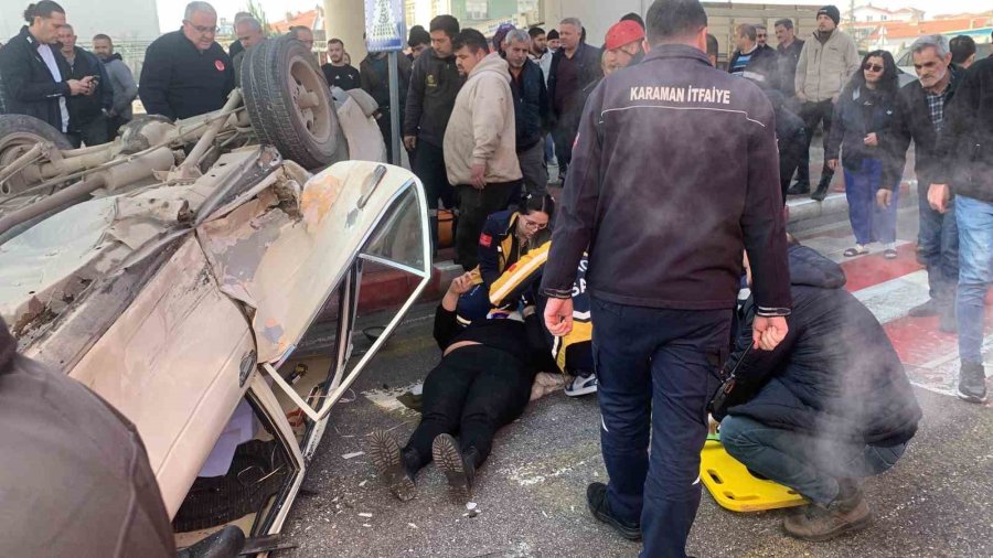 Karaman’da Çarpışan Otomobillerden Biri Takla Attı: 3 Yaralı