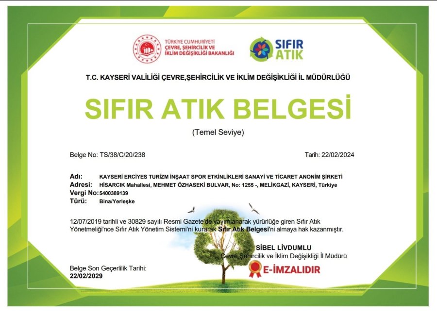 Erciyes Kayak Merkezi’nden Sıfır Atık Belgesi İle Doğa Dostu Bir Adım