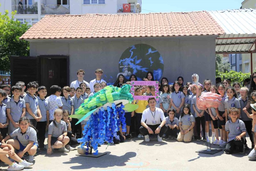 Atık Maddelerden Deniz Kaplumbağası Ve Flamingo Heykeli Yaptılar