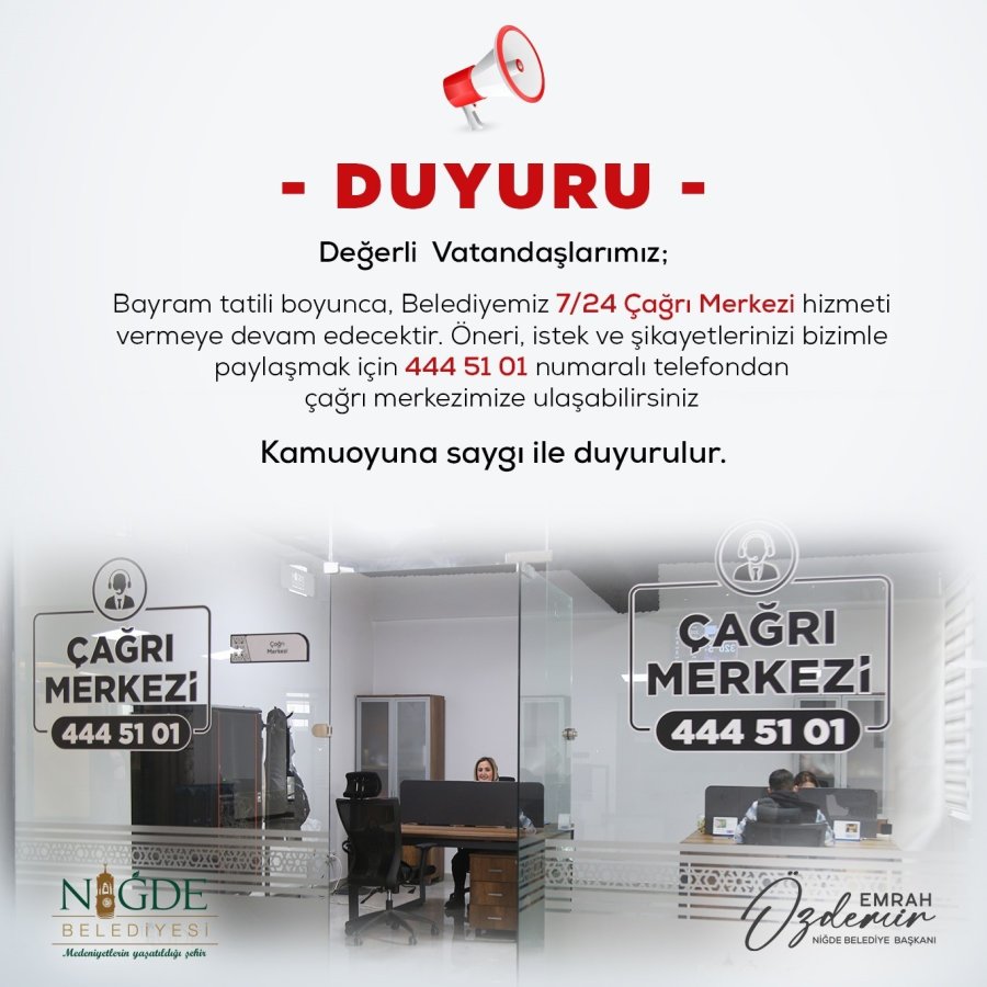 Niğde Belediyesi Vezneleri Bayram Boyunca Hizmet Verecek