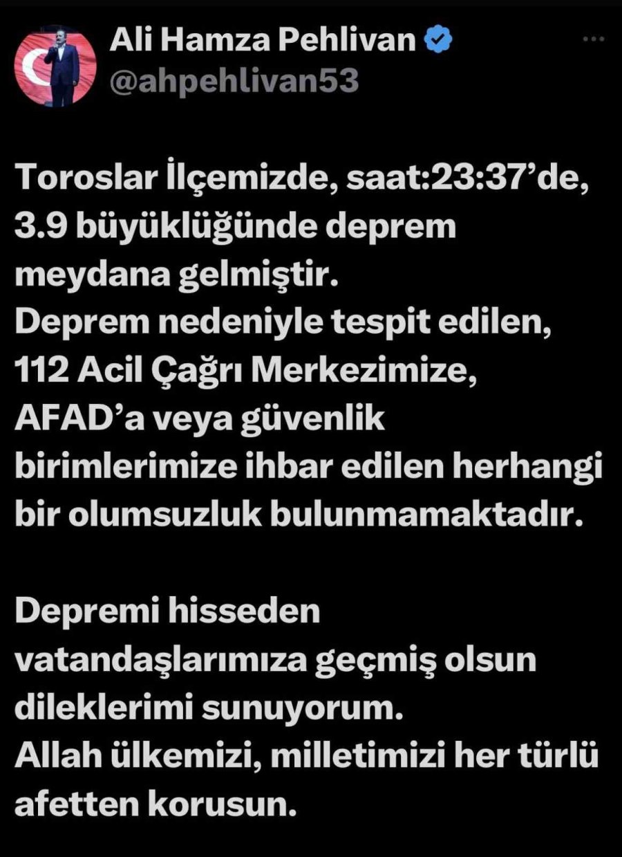 Mersin’de 3,9 Büyüklüğünde Deprem Korkuttu