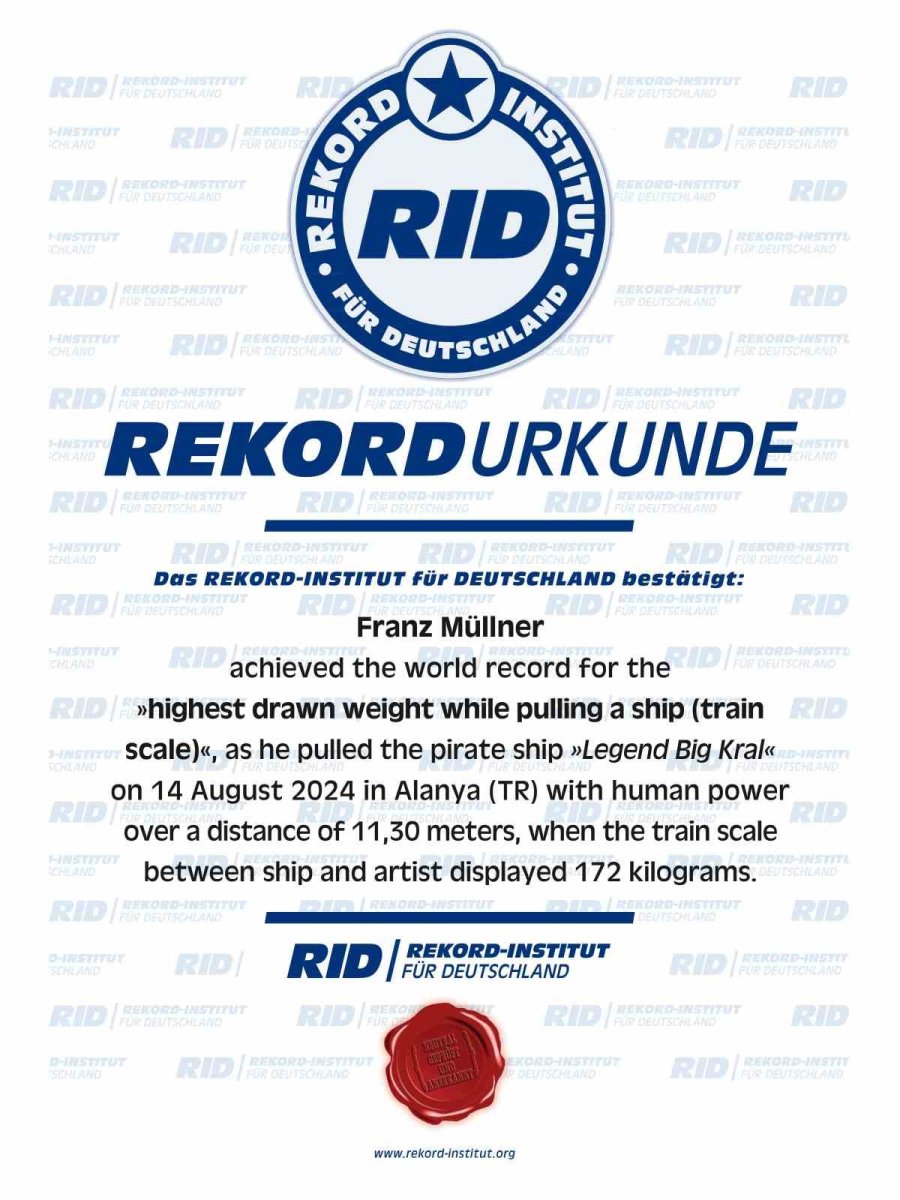 Antalya’da Sporcu Müllner 1300 Ton Ağırlığındaki Tekneyi Çekerek Dünya Rekor Kırdı