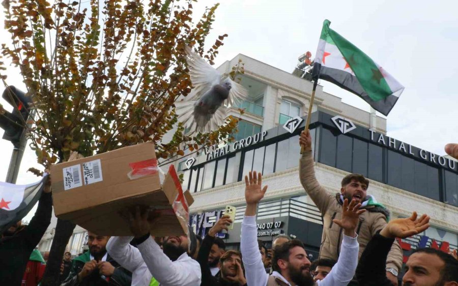 Antalya’daki Suriyeliler Rejimin Yıkılmasını Gökyüzüne Beyaz Güvercin Bırakarak Kutladı