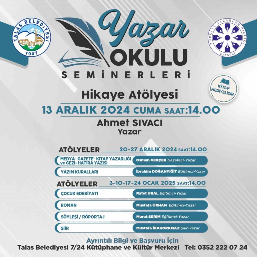 Talas’ın Yazar Okulu Seminerlerinde Bu Hafta Ahmet Sıvacı Konuk Olacak