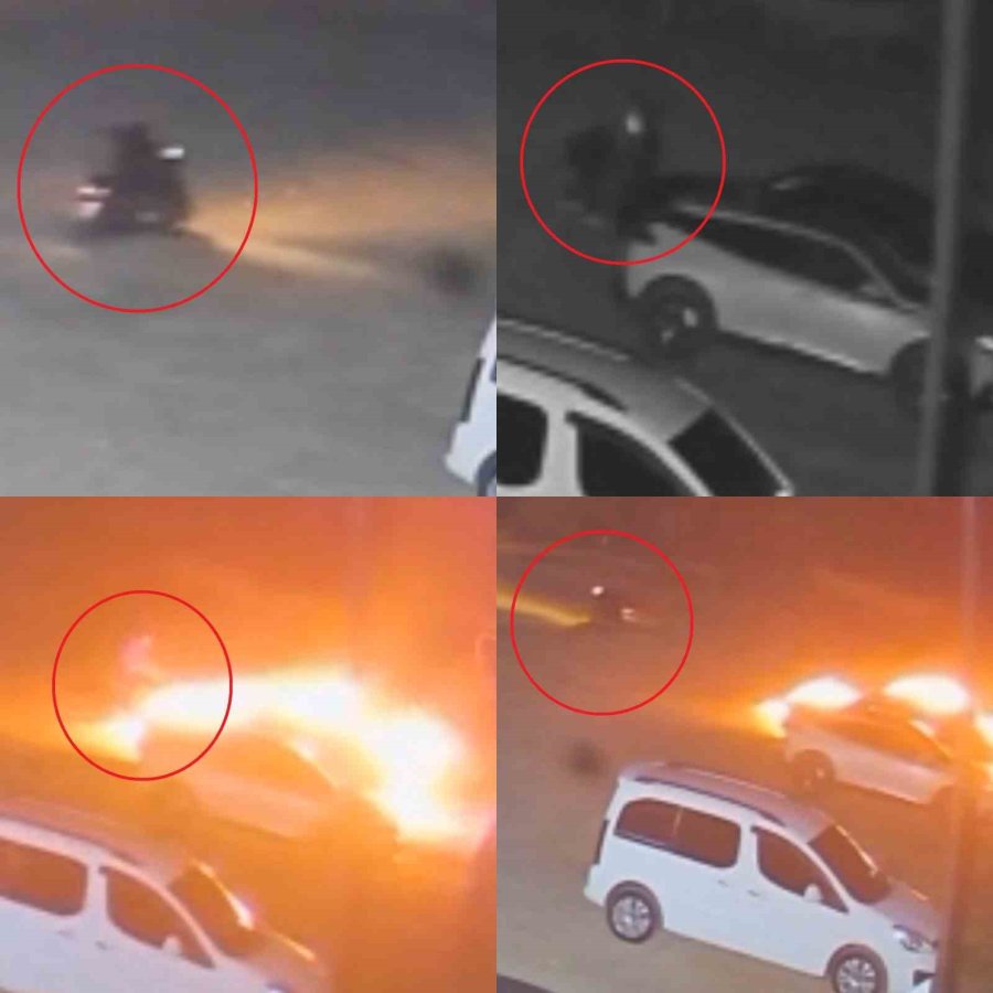 Motosikletli Aracı Böyle Yaktı, O Anlar Güvenlik Kamerasına Yansıdı