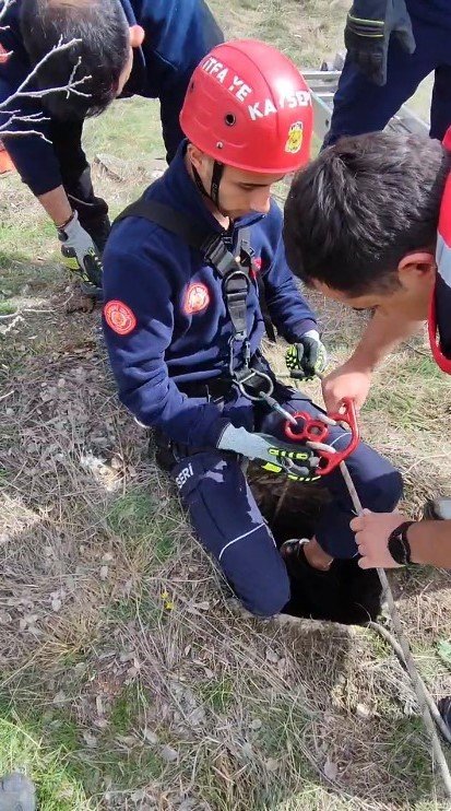 Kuyuya Düşen Minik Köpeği İtfaiye Ekipleri Kurtardı