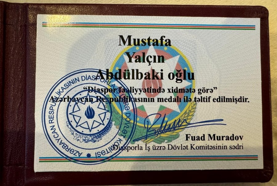 Azerbaycan’dan Başkan Yalçın’a Hizmet Madalyası