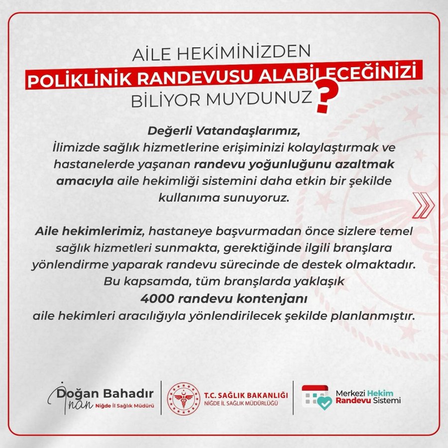 Niğde’de Randevu Yoğunluğuna Aile Hekimliğinden Çözüm