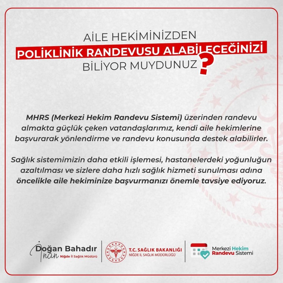 Niğde’de Randevu Yoğunluğuna Aile Hekimliğinden Çözüm
