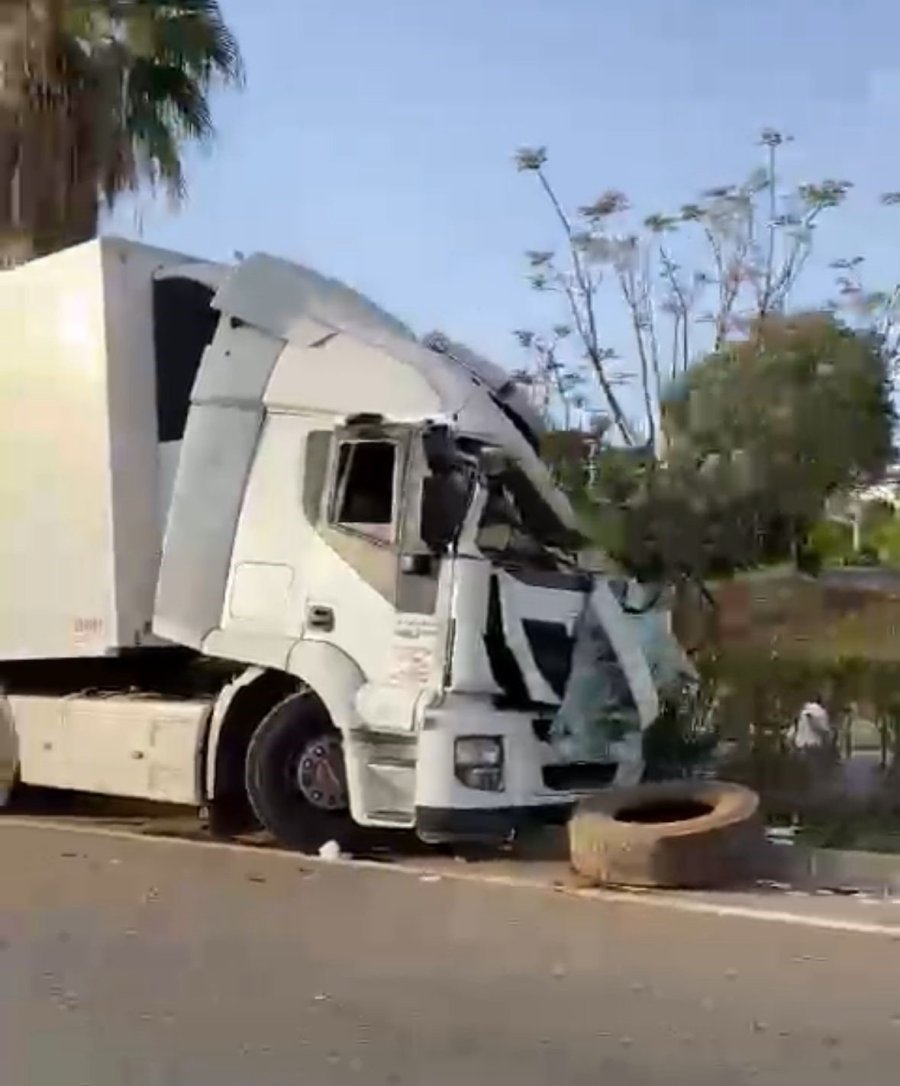 Gazipaşa’da Sebze Yüklü Tır Refüjdeki Palmiye Ağacına Çarptı: 1 Yaralı