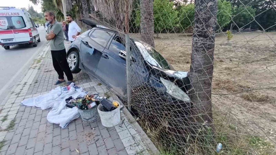 Kontrolden Çıktı Karşı Şeride Geçip Palmiyeye Çarptı: 2 Yaralı