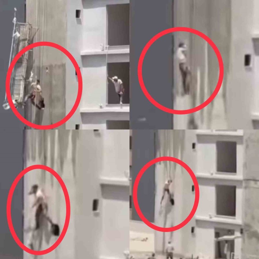 İskele Halatı Koptu, İşçi Ölümden Döndü