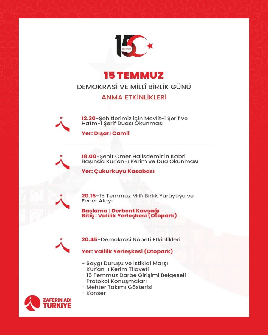 Niğde’de 15 Temmuz Şehitleri Dualarla Anılacak