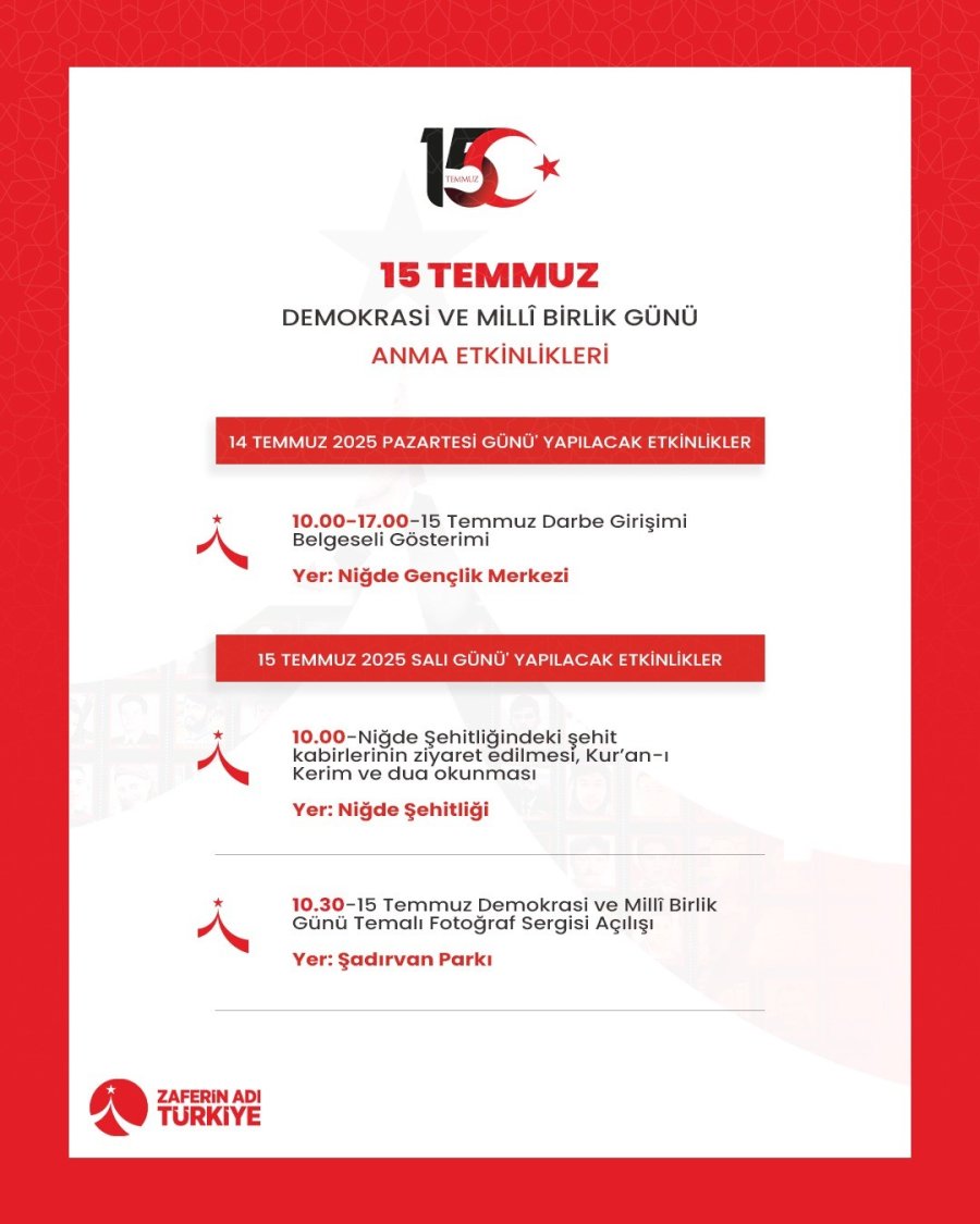 Niğde’de 15 Temmuz Şehitleri Dualarla Anılacak