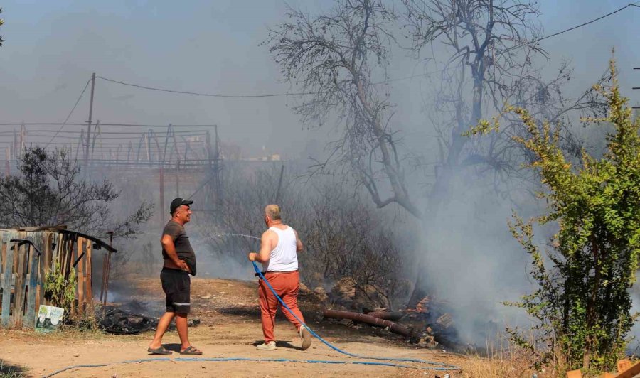 Hurda Araçların Alev Alev Yandığı Yangına Kova Ve Hortumlarla Müdahale Ettiler