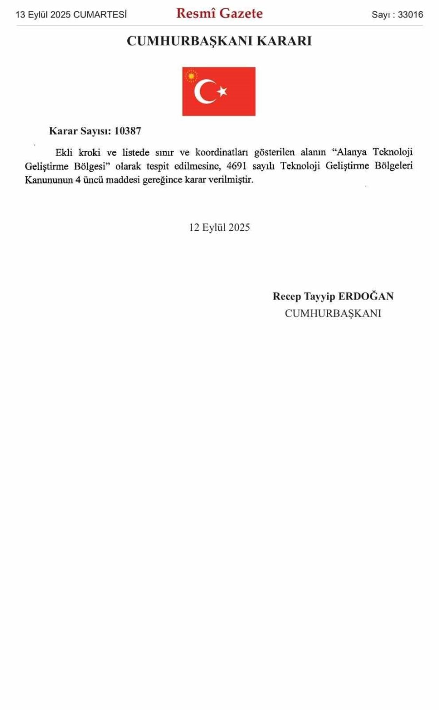 Alanya Teknoloji Geliştirme Bölgesi İlan Edildi