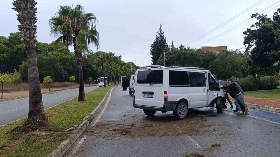 Kontrolden Çıkan Kamyonet Palmiye Ağacına Çarptı: Kaza Anı Kamerada