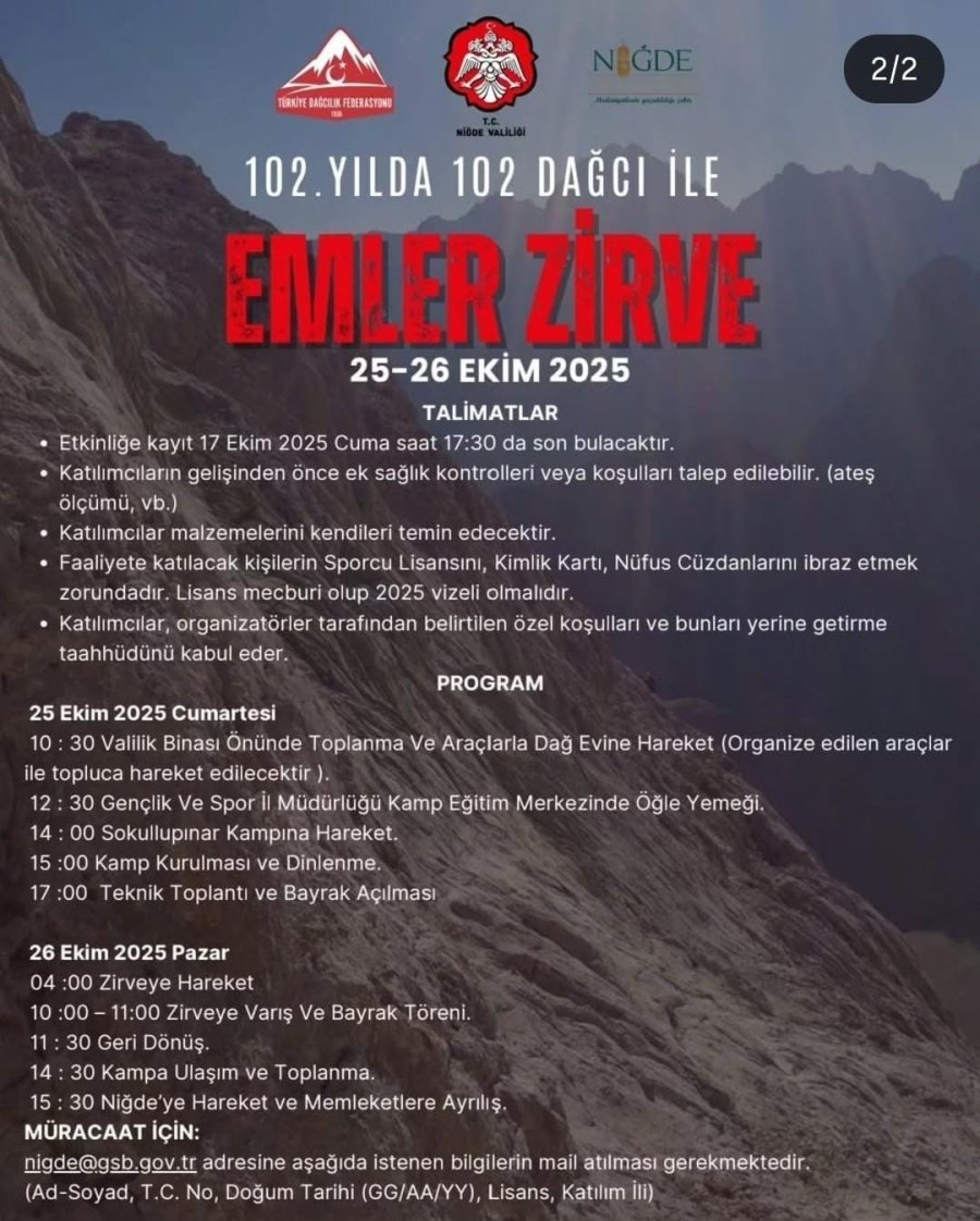 Cumhuriyetin 102. Yılında 102 Dağcı Emler Zirvesi’ne Tırmanacak