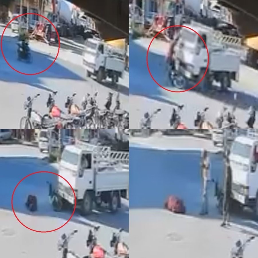 Motosikletle Kamyonet Çarpıştı, Kaza Anı Kameraya Yansıdı