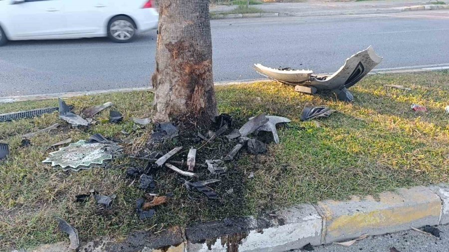 Palmiyeye Çarpan Otomobil Hurdaya Döndü: 1 Yaralı
