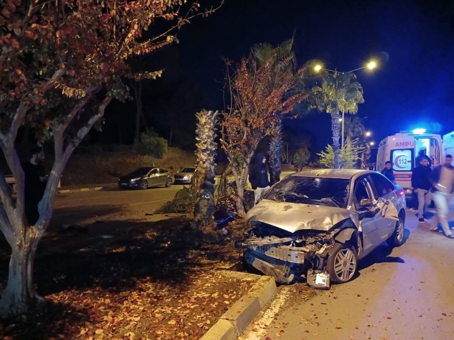 Antalya’da Palmiyeye Çarpan Otomobilin Sürücüsü Yaralandı