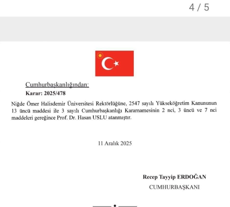 Prof. Dr. Hasan Uslu Yeniden Niğde Ömer Halisdemir Üniversitesi Rektörü Oldu