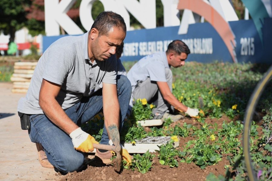 Konyaaltı’nda Mevsimlik Çiçek Ekimi