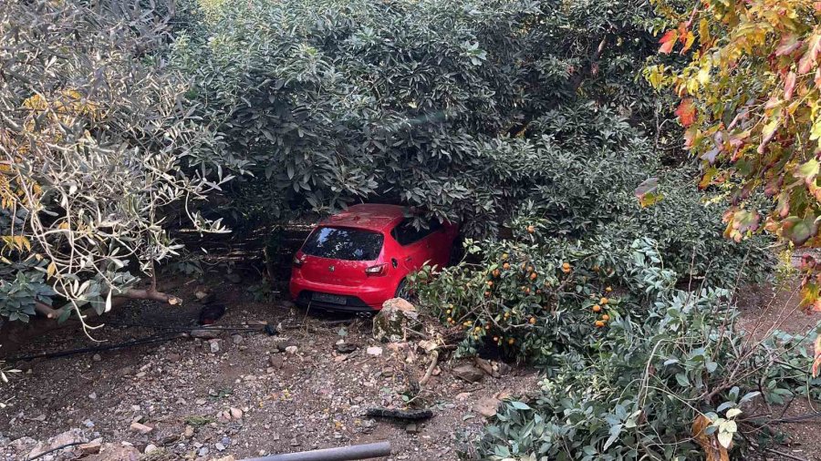 Alanya’da Dsi’ye Ait Sulama Borusu Patladı, Park Halindeki Otomobil Suyla Birlikte Portakal Bahçesine Sürüklendi