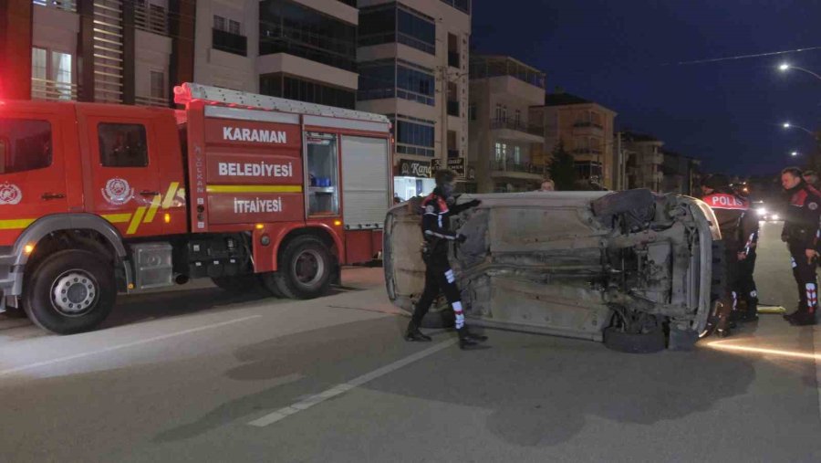 Devrilen Otomobilin Altında Kalan Sürücü İtfaiye Ekiplerince Çıkarıldı