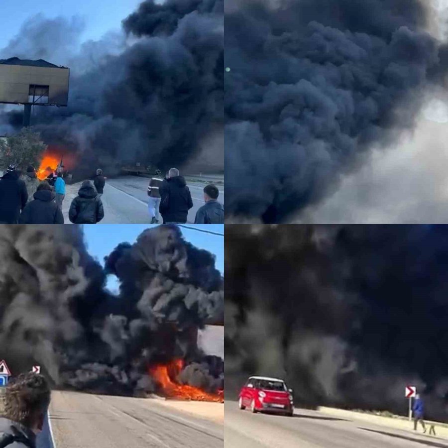 Oto Lastikçide Yangın: D-400’ü Kara Dumanlar Kapladı