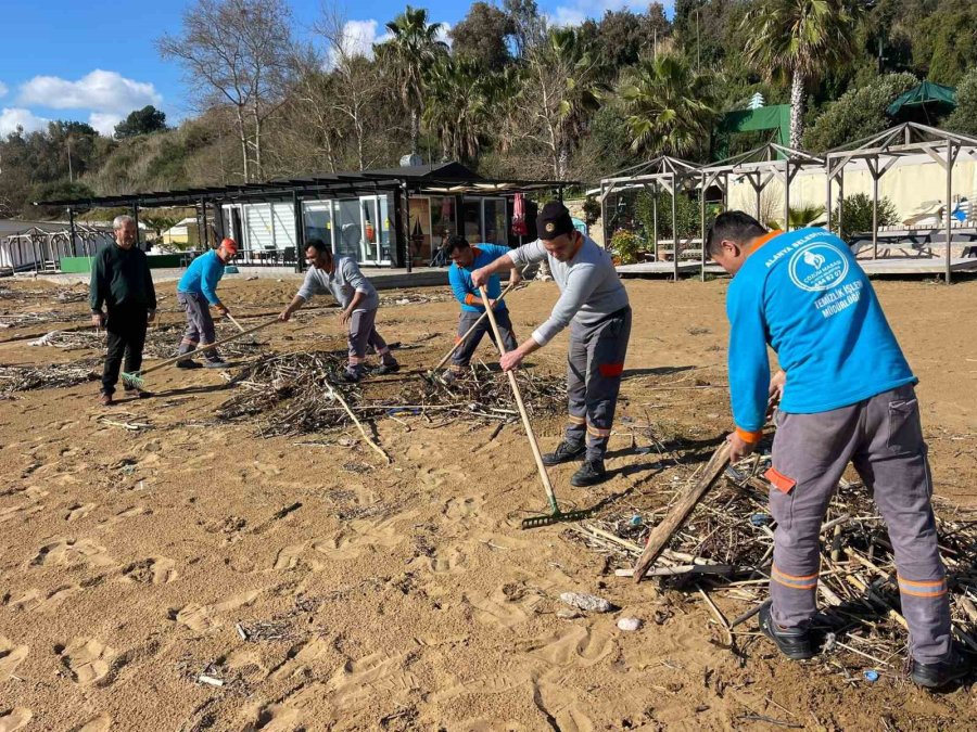 Alanya’da Fırtına Sonrası Plajlarda Temizlik Yapıldı