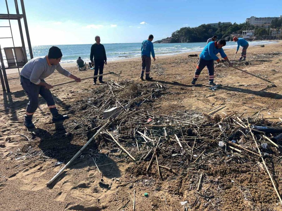 Alanya’da Fırtına Sonrası Plajlarda Temizlik Yapıldı