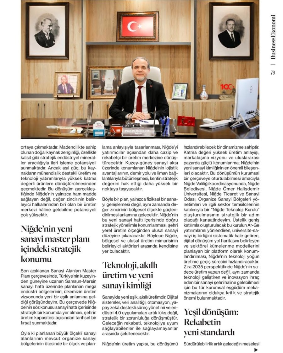 Nöhü Rektörü Hasan Uslu’dan Niğde’nin Üretim Potansiyeline Dikkat Çeken Makale