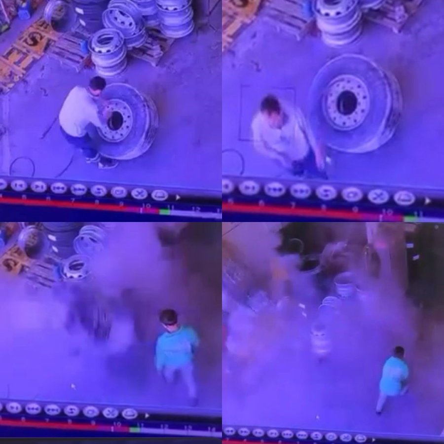 Mersin’de Kamyon Lastiği Şişirirken Patladı: O Anlar Kamerada