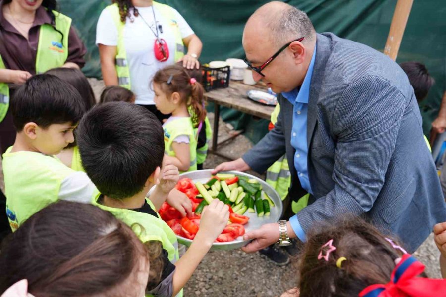 Çocuk Serasında Minikler Yetiştirdikleri Sebzeleri Hasat Etti