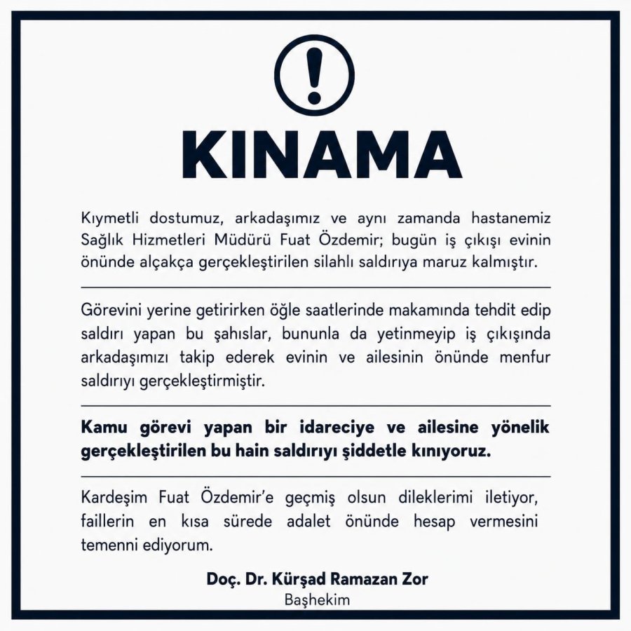 Niğde’de Sağlık Yöneticisine Silahlı Saldırı Girişimi