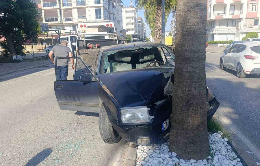 Palmiyeye Çarpan Tofaş Hurdaya Döndü: 4 Genç Yaralandı