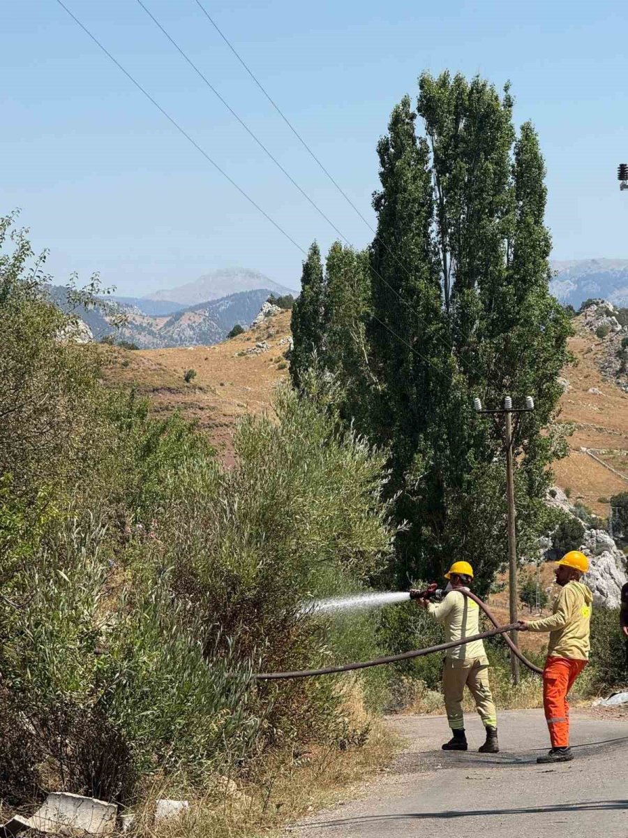 Alanya’da Otluk Alanda Çıkan Yangın Büyümeden Söndürüldü