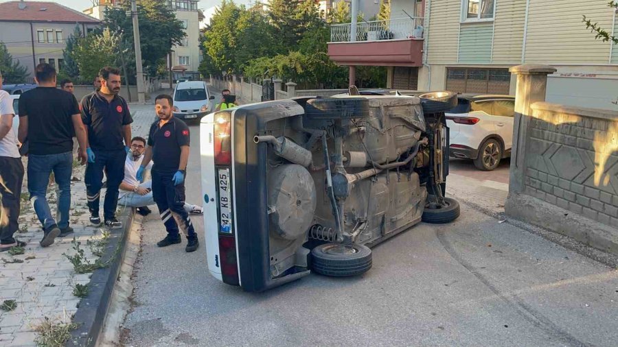 Karaman’da Kaldırıma Çarpan Otomobil Yan Yattı: Kazada Sürücünün Burnu Bile Kanamadı