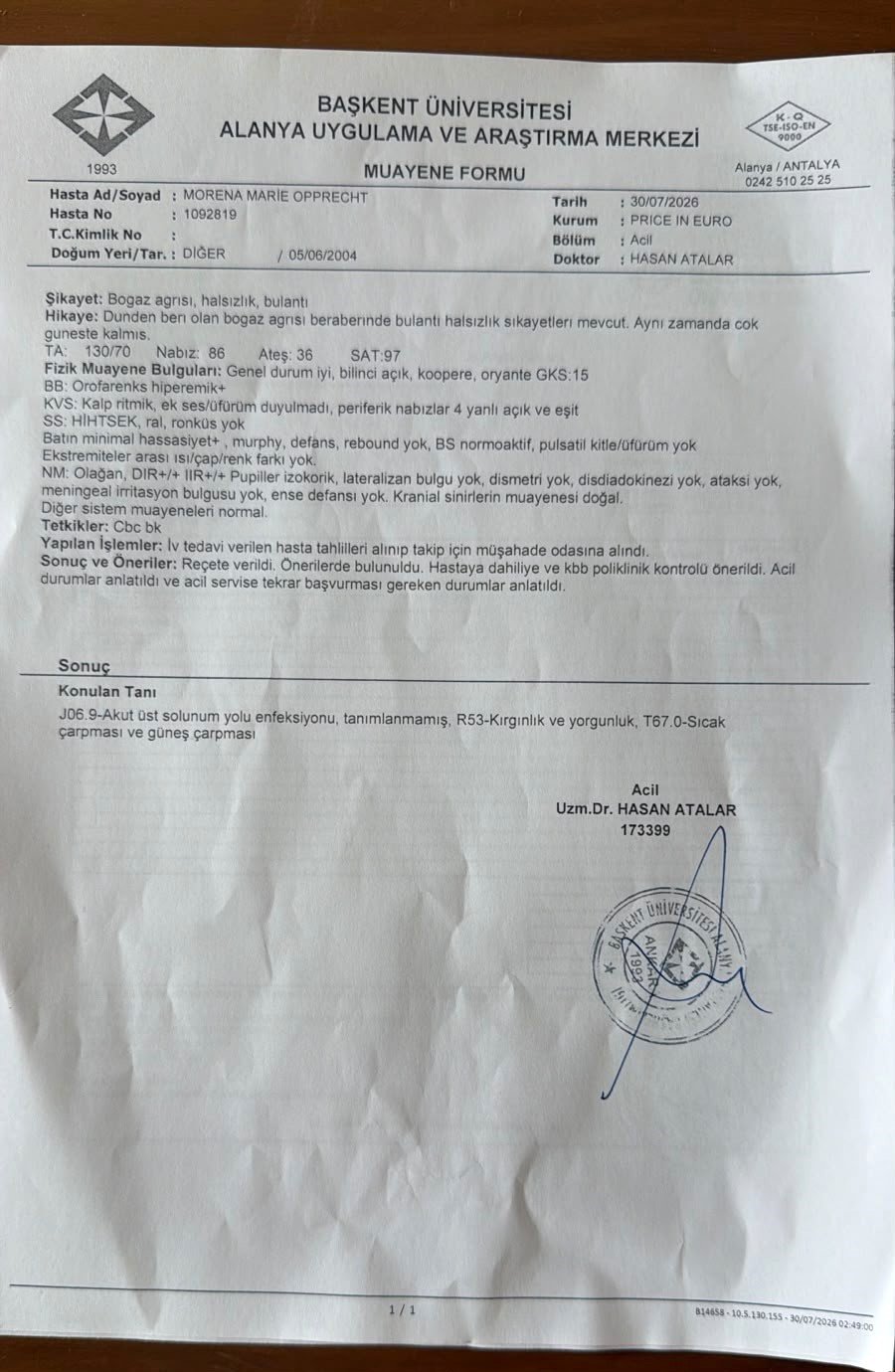 Özel Hastane Acilinde Ödedikleri Bin 293 Euroyu Cimer’e Taşıdılar