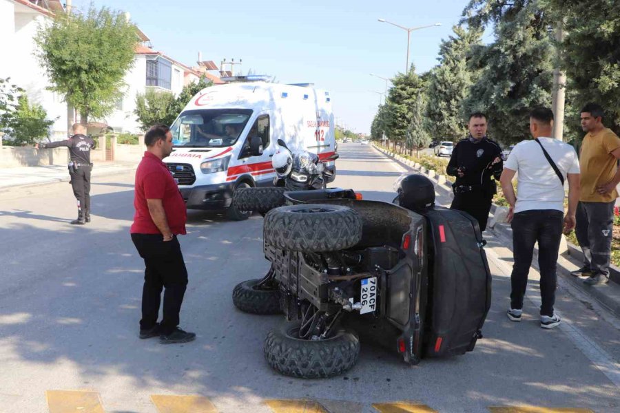 Karaman’da Devrilen Atv’deki Anne Ve Oğlu Yaralandı